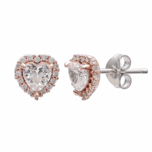 CUBIC ZIRCONIA Jewelry - Two Tone Silver Cubic Zirconia Heart Stud earring